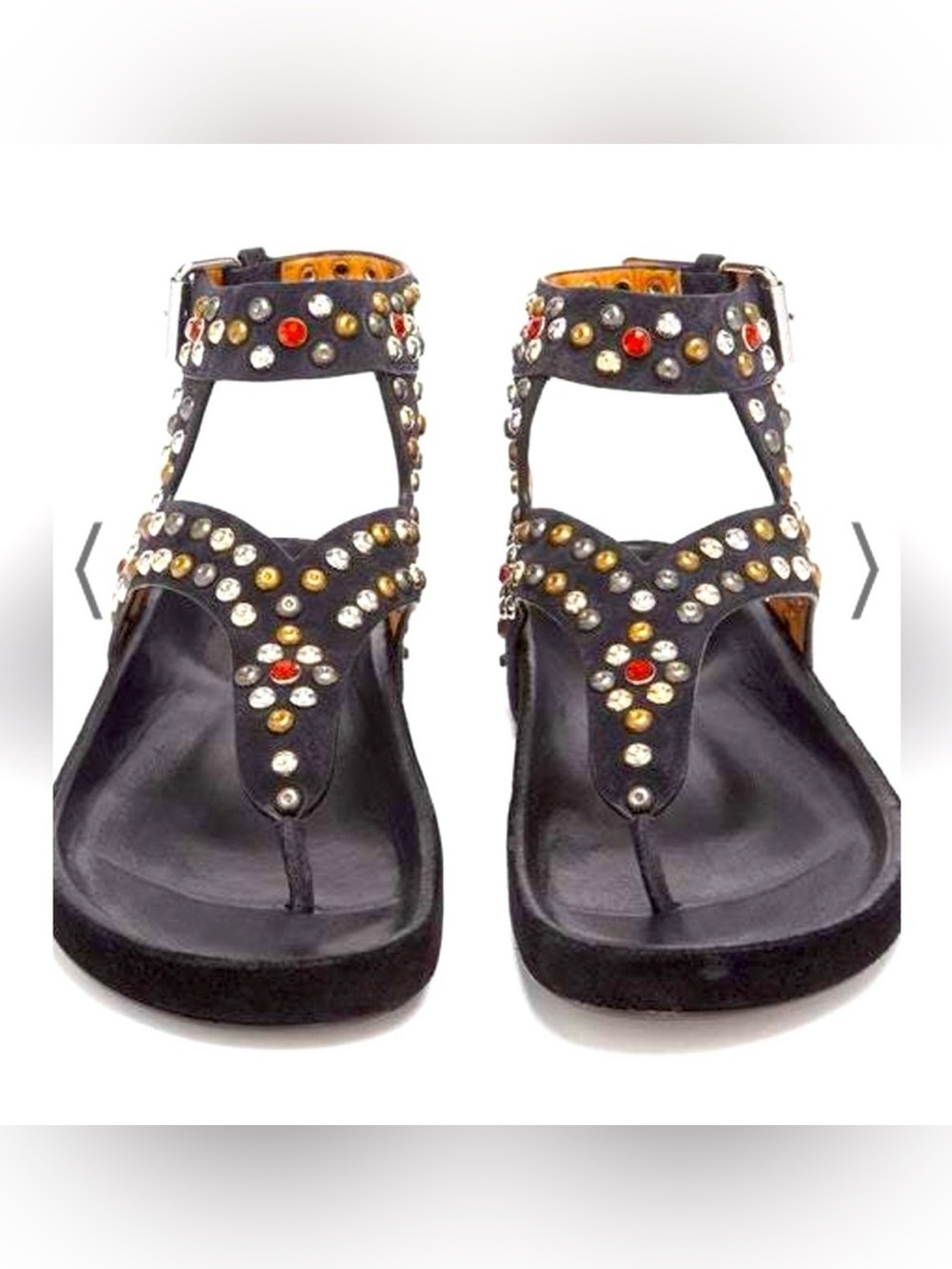 ISABEL MARANT Studded Elwina Elvis Black Suede Leather Flat Sandals 10 41 RARE!